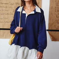 Stripe Contrast Detail Collared Mini T-shirt Dress