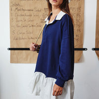 Stripe Contrast Detail Collared Mini T-shirt Dress