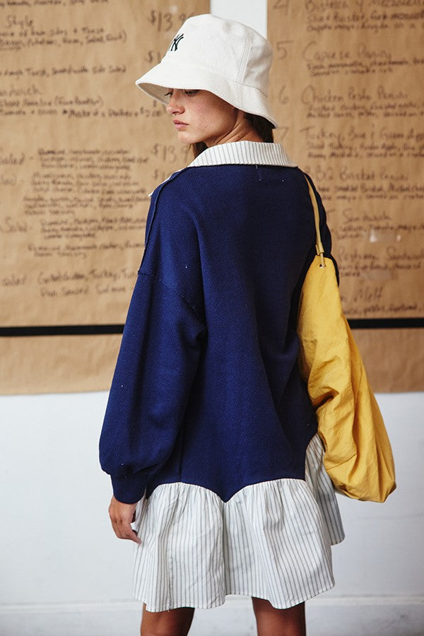 Stripe Contrast Detail Collared Mini T-shirt Dress