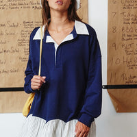 Stripe Contrast Detail Collared Mini T-shirt Dress