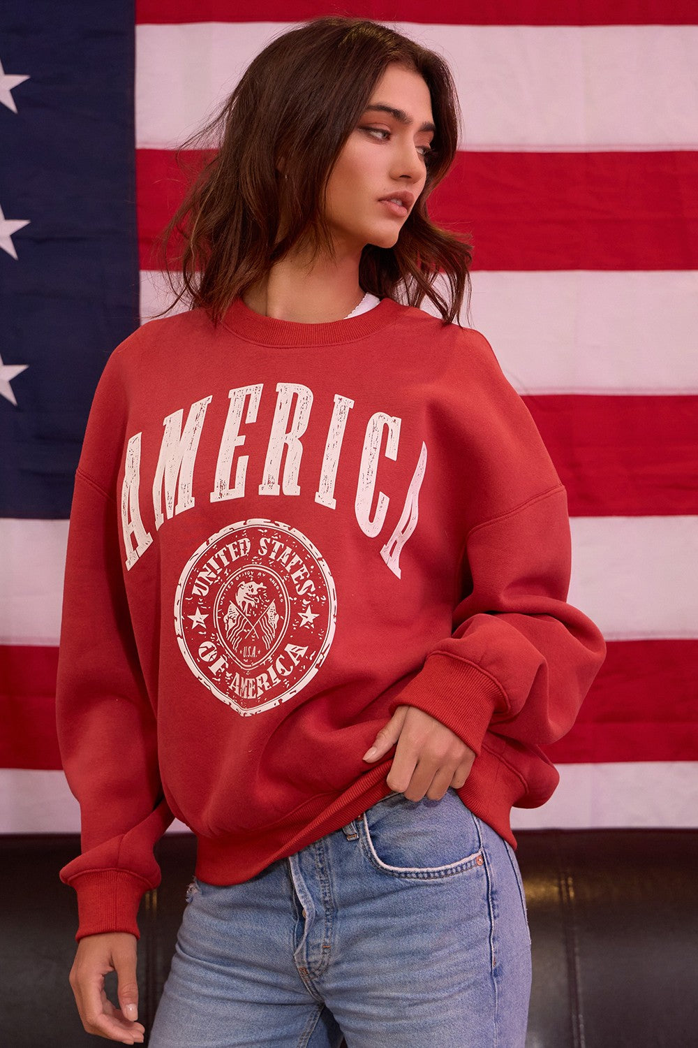 Vintage-Inspired America Fleece Sweatshirt