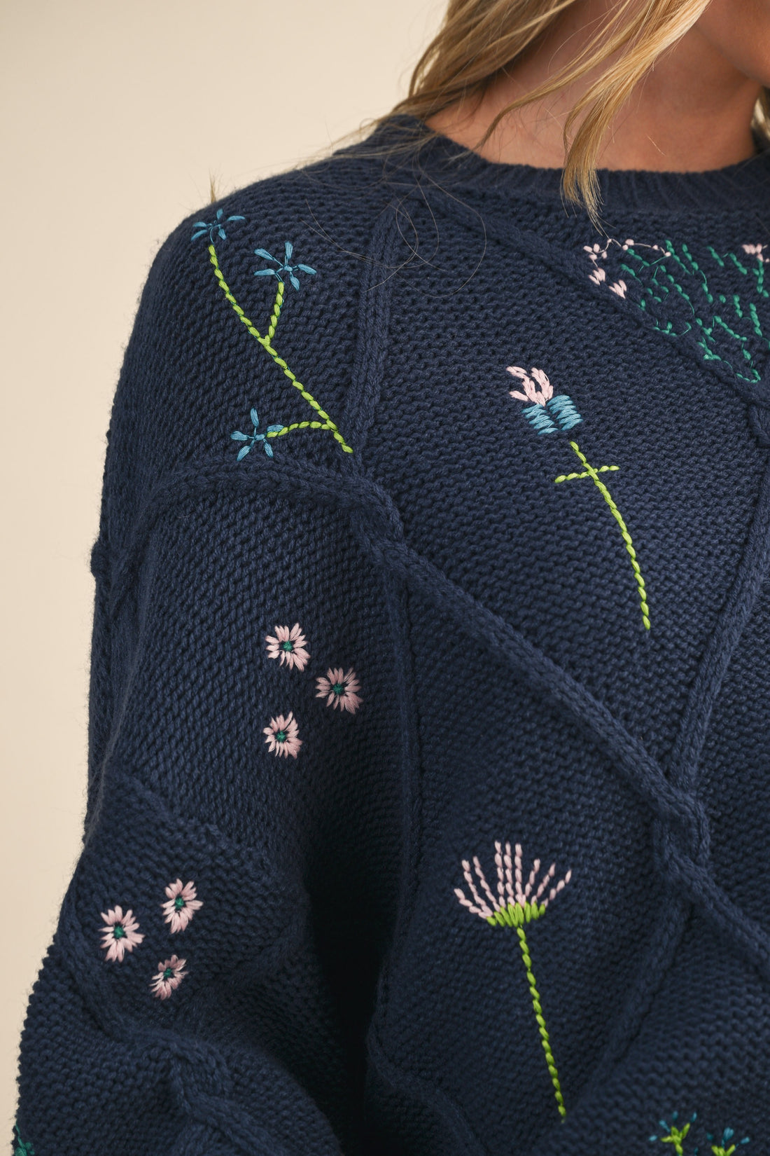 Floral Embroidered Knit Sweater