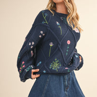 Floral Embroidered Knit Sweater