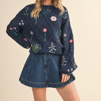 Floral Embroidered Knit Sweater