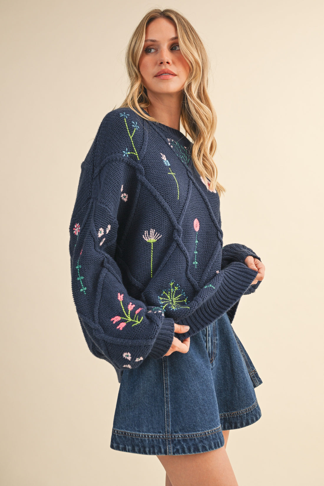Floral Embroidered Knit Sweater