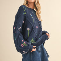Floral Embroidered Knit Sweater