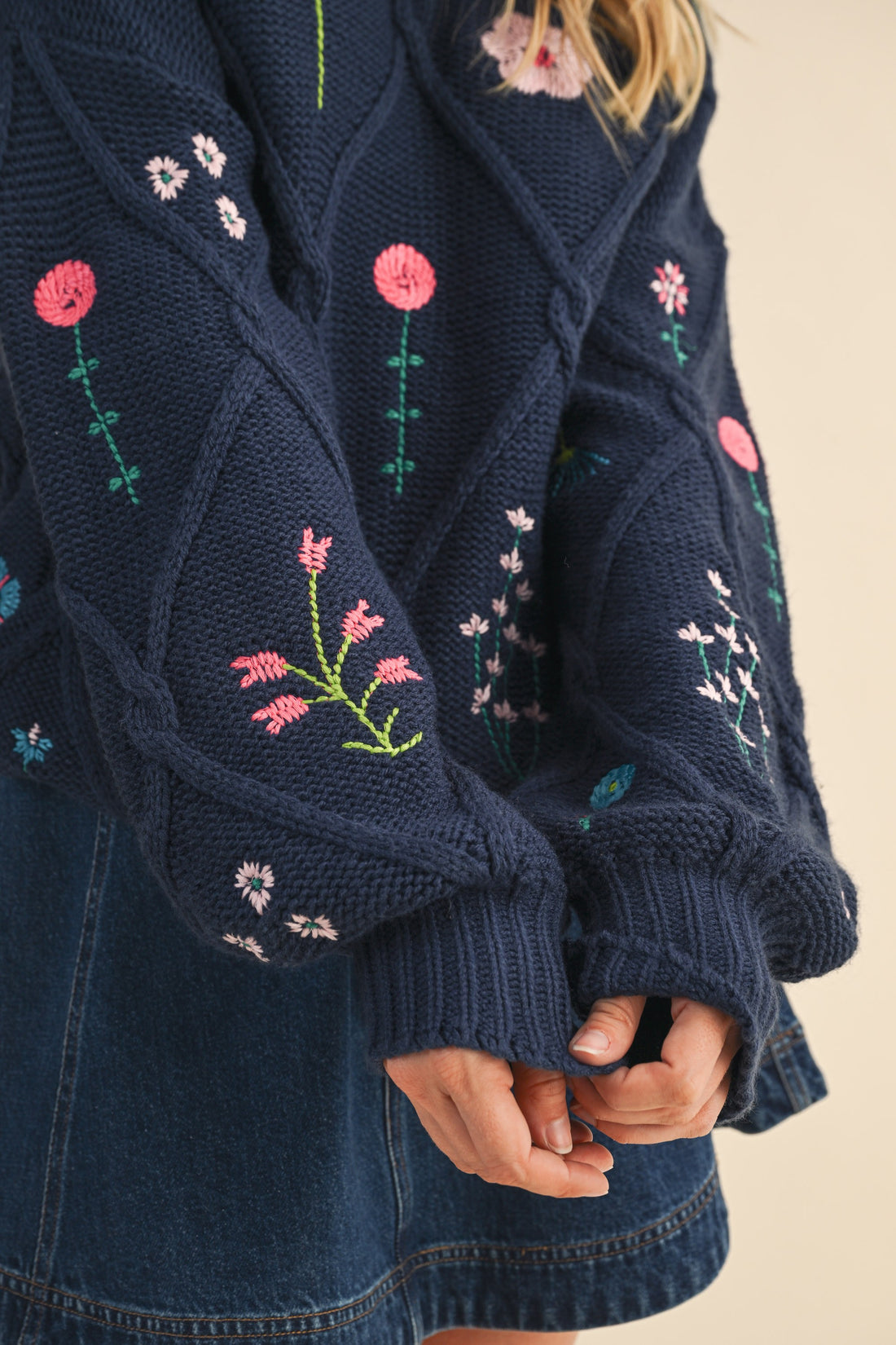 Floral Embroidered Knit Sweater