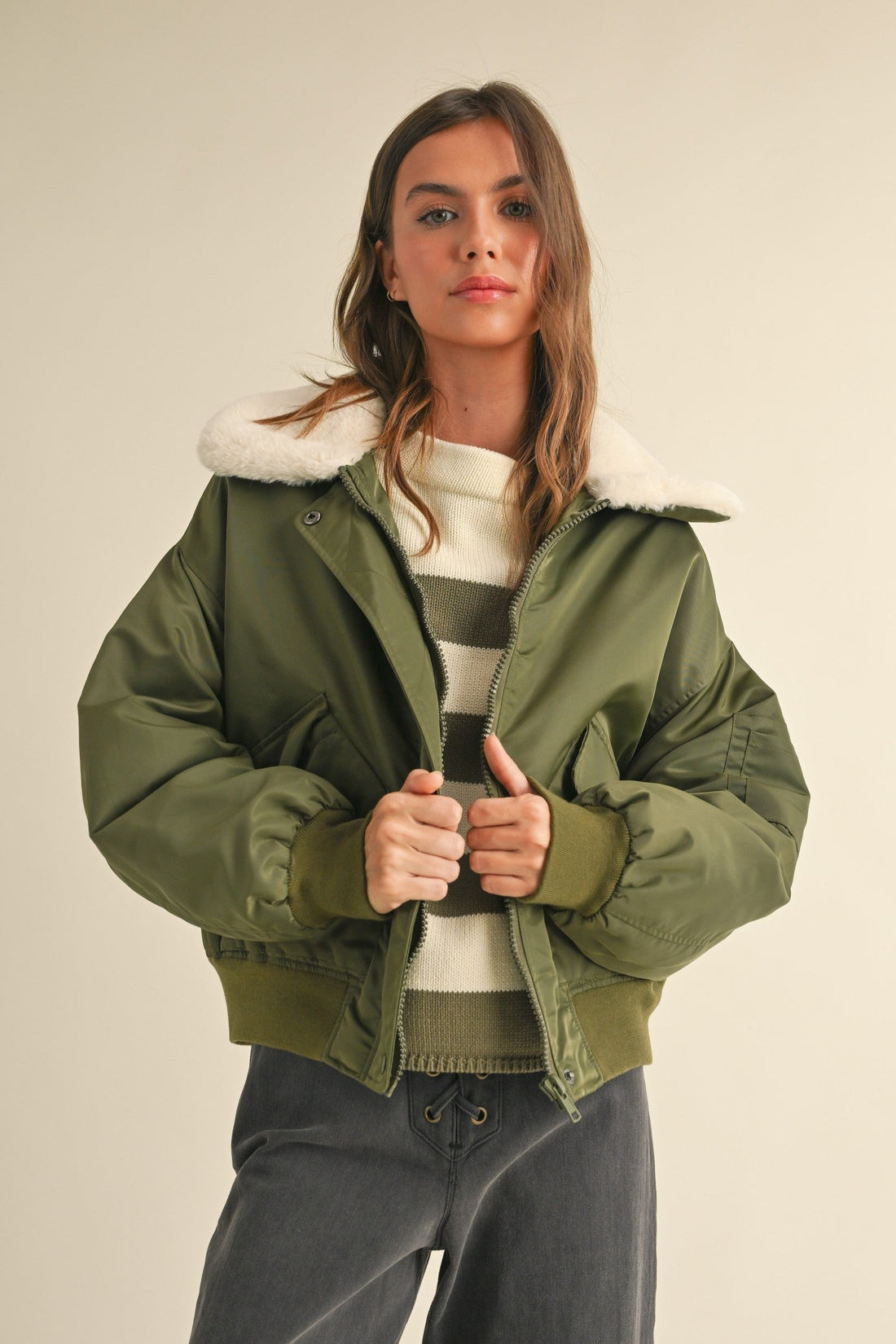 Fur Collared Bomber Jacket