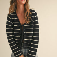 Striped Tie Front Knit Cardigan