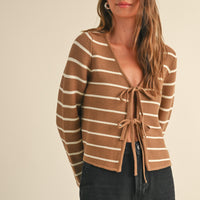 Striped Tie Front Knit Cardigan