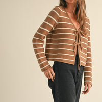 Striped Tie Front Knit Cardigan