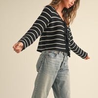 Striped Tie Front Knit Cardigan