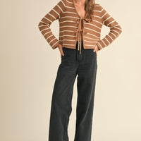 Striped Tie Front Knit Cardigan