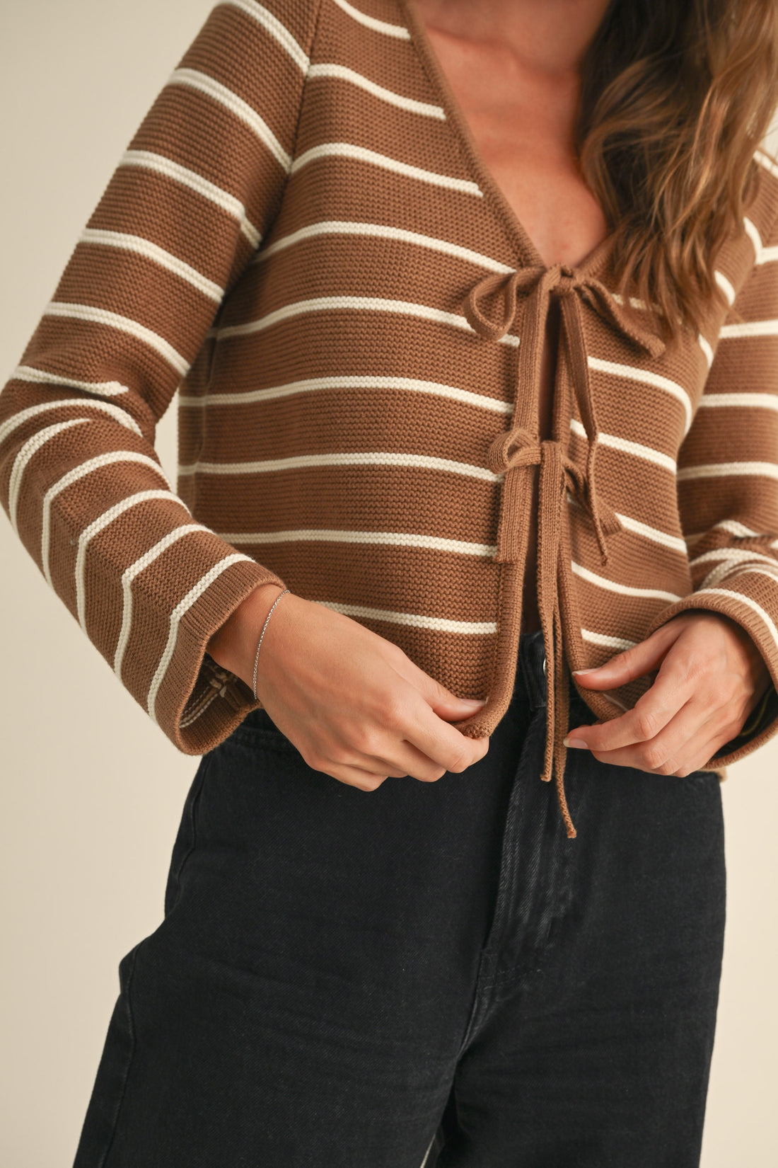 Striped Tie Front Knit Cardigan
