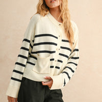 Relaxed Breton Stripe Button Cardigan
