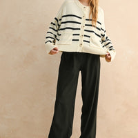 Relaxed Breton Stripe Button Cardigan