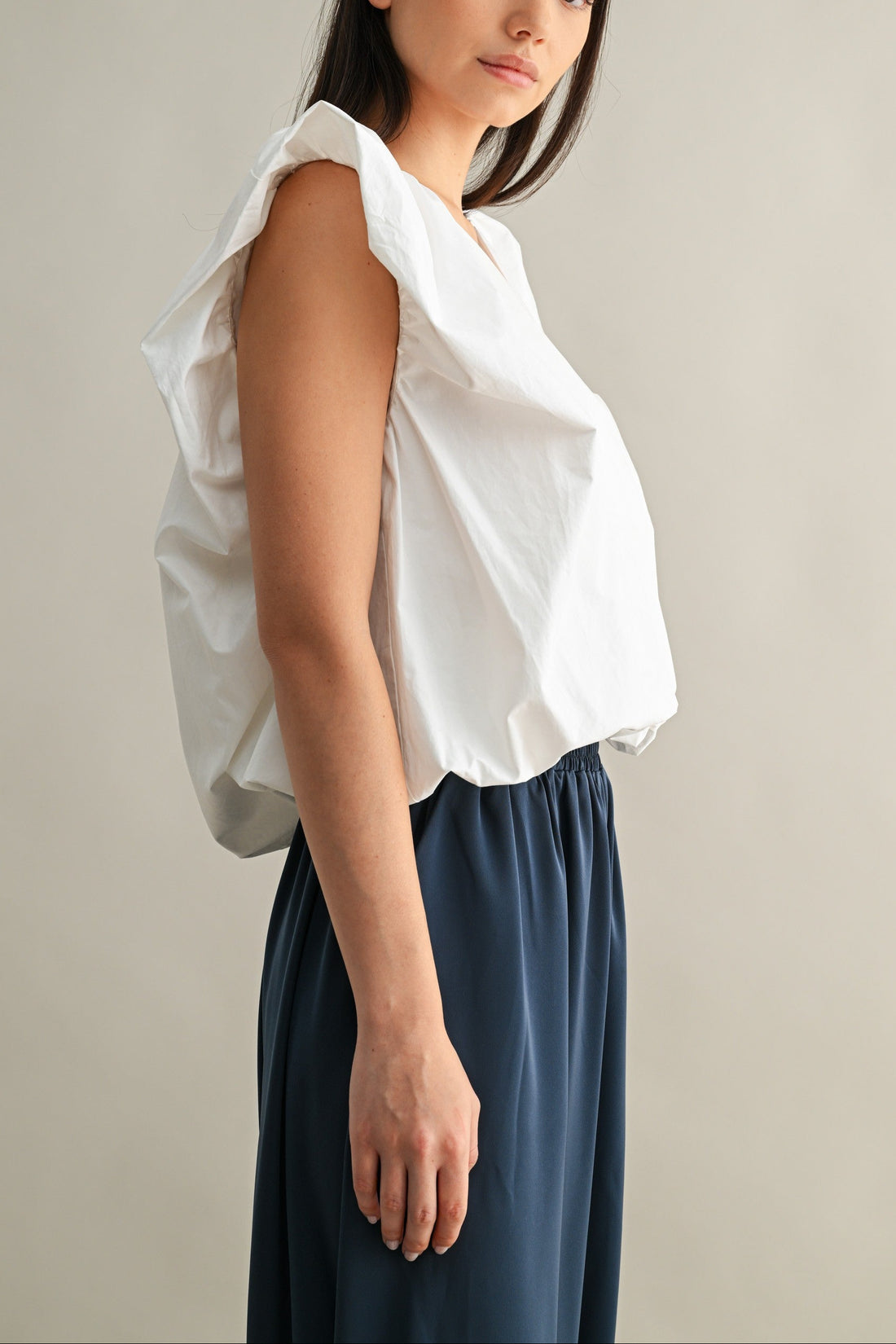 Voluminous Ruffle Sleeve Poplin Top