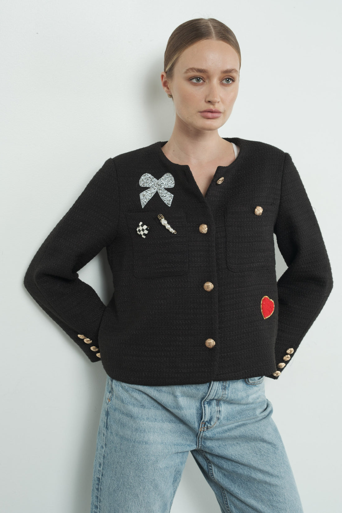 Cute Patch Tweed Jacket