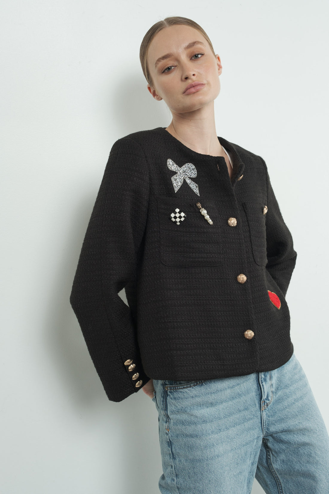 Cute Patch Tweed Jacket