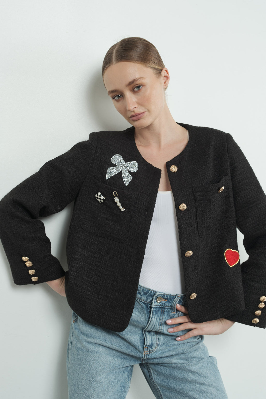 Cute Patch Tweed Jacket