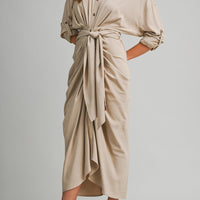 Tencel Ruched Front Tie Shirt Maxi Dress – Chocolate Brown