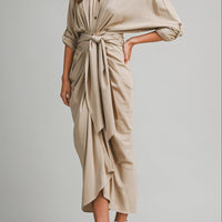 Tencel Ruched Front Tie Shirt Maxi Dress – Chocolate Brown