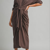 Tencel Ruched Front Tie Shirt Maxi Dress – Chocolate Brown