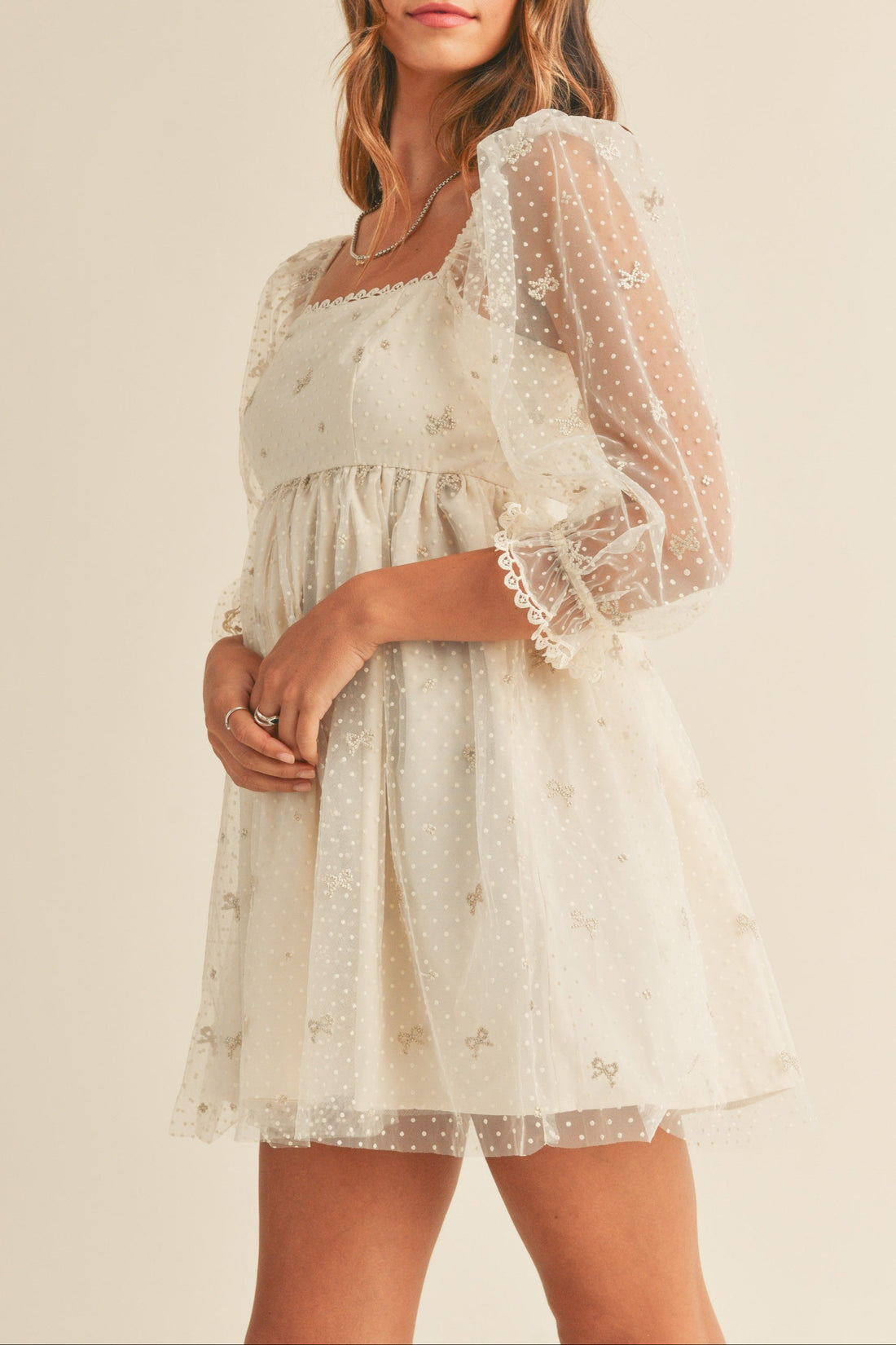 Swiss Dot Mesh Sleeve Dress