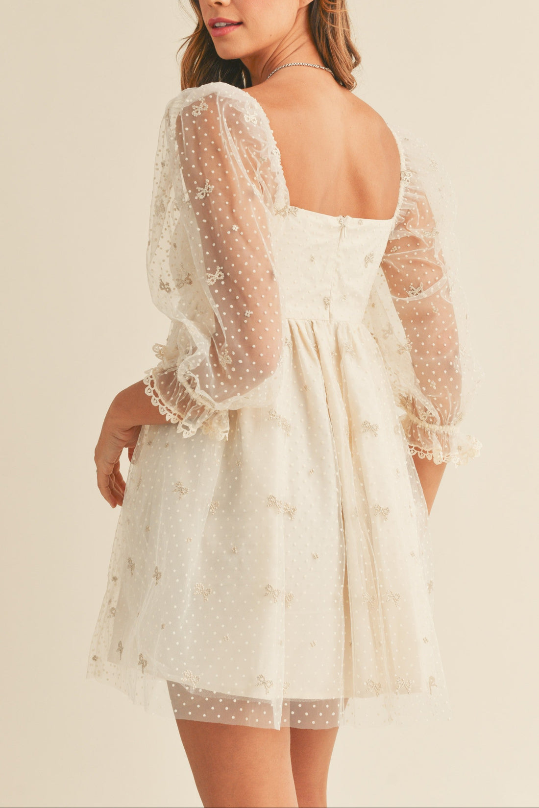 Swiss Dot Mesh Sleeve Dress