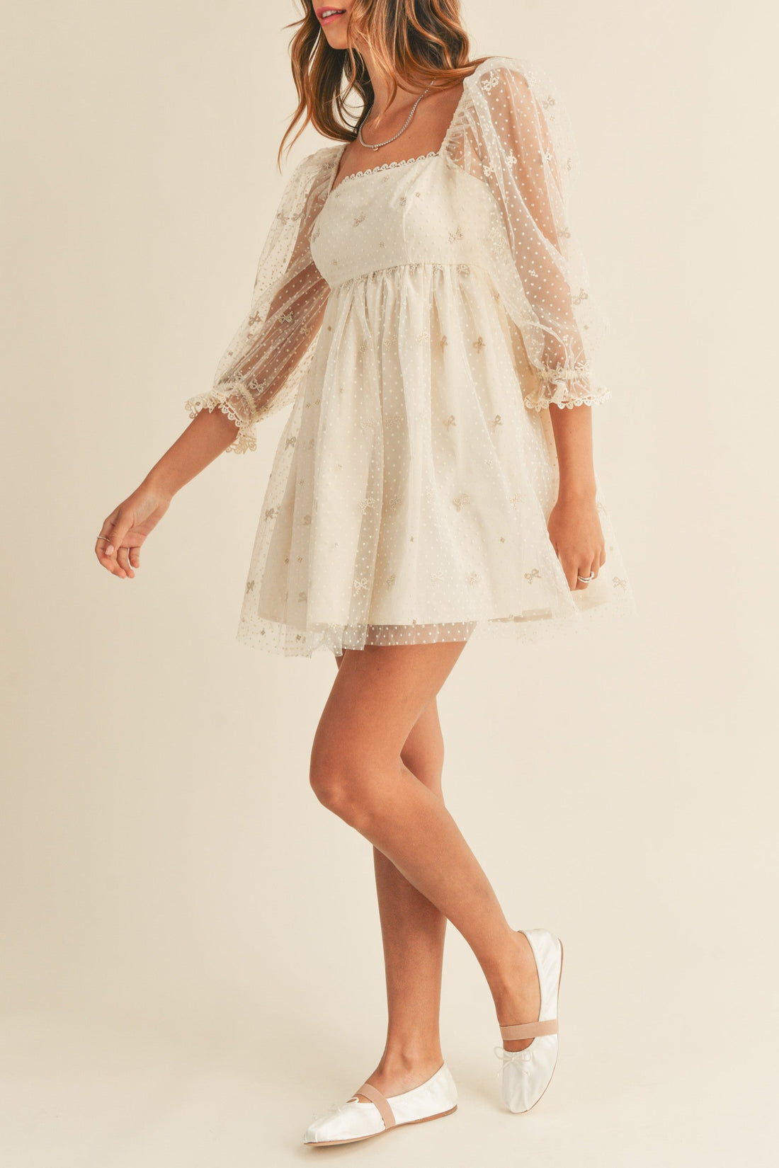 Swiss Dot Mesh Sleeve Dress