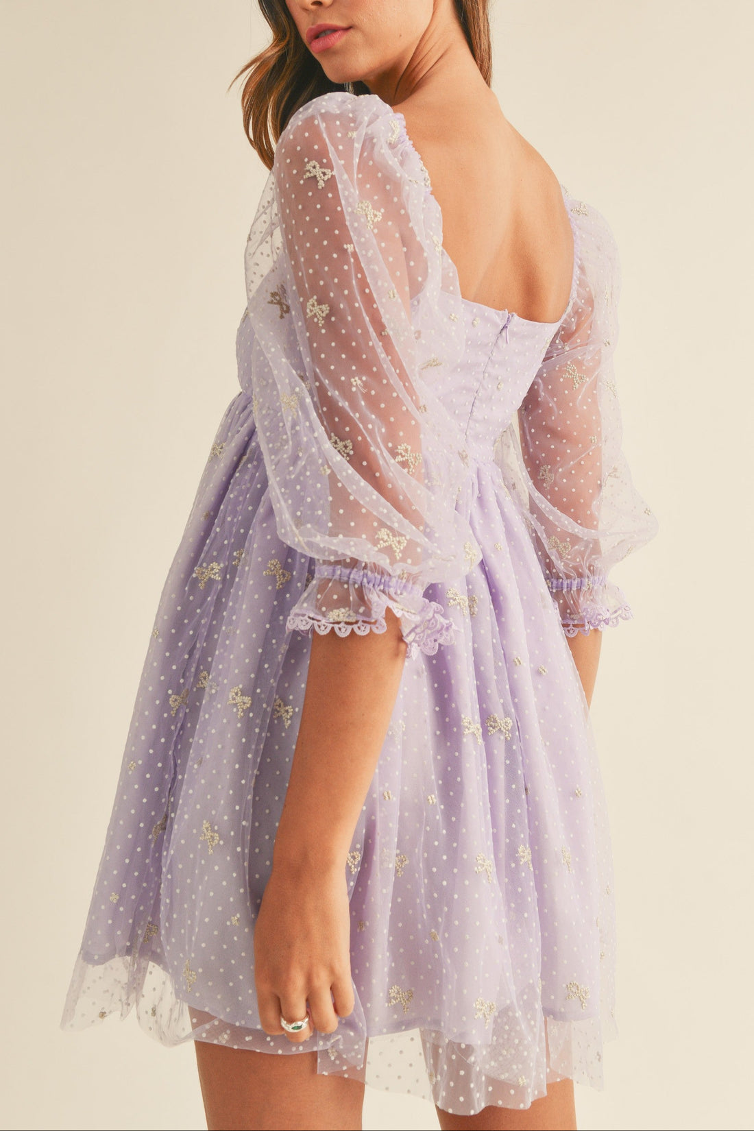 Swiss Dot Mesh Sleeve Dress