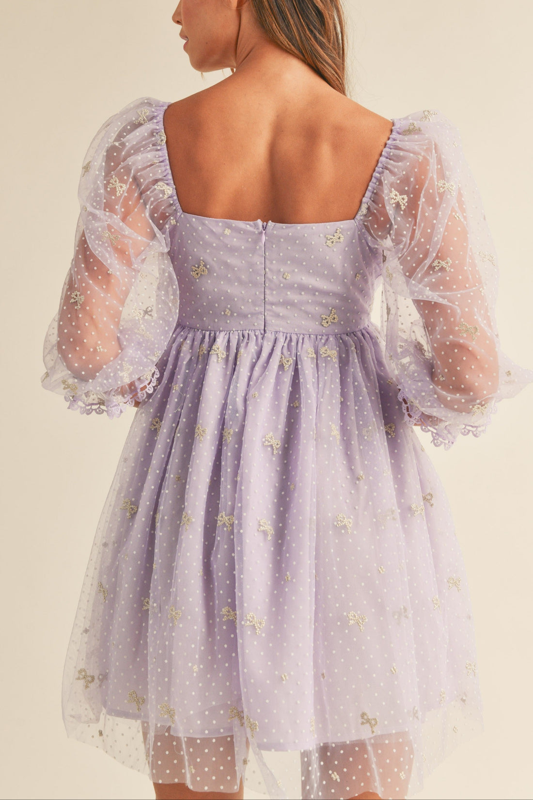 Swiss Dot Mesh Sleeve Dress