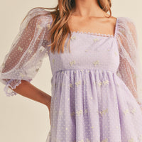 Swiss Dot Mesh Sleeve Dress