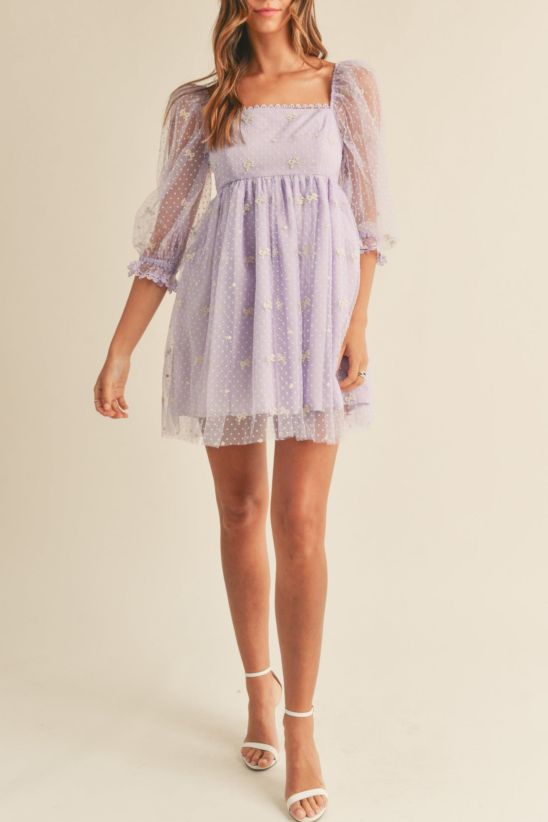 Swiss Dot Mesh Sleeve Dress