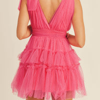 Pearl Stud/ Swiss Dot Tulle Mini Dress