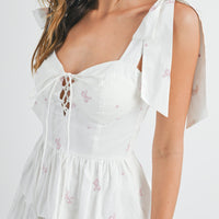 Bow Emobroidery Corset Mini Dress