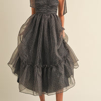 Leopard Print Tie Shoulder Organza Maxi Dress