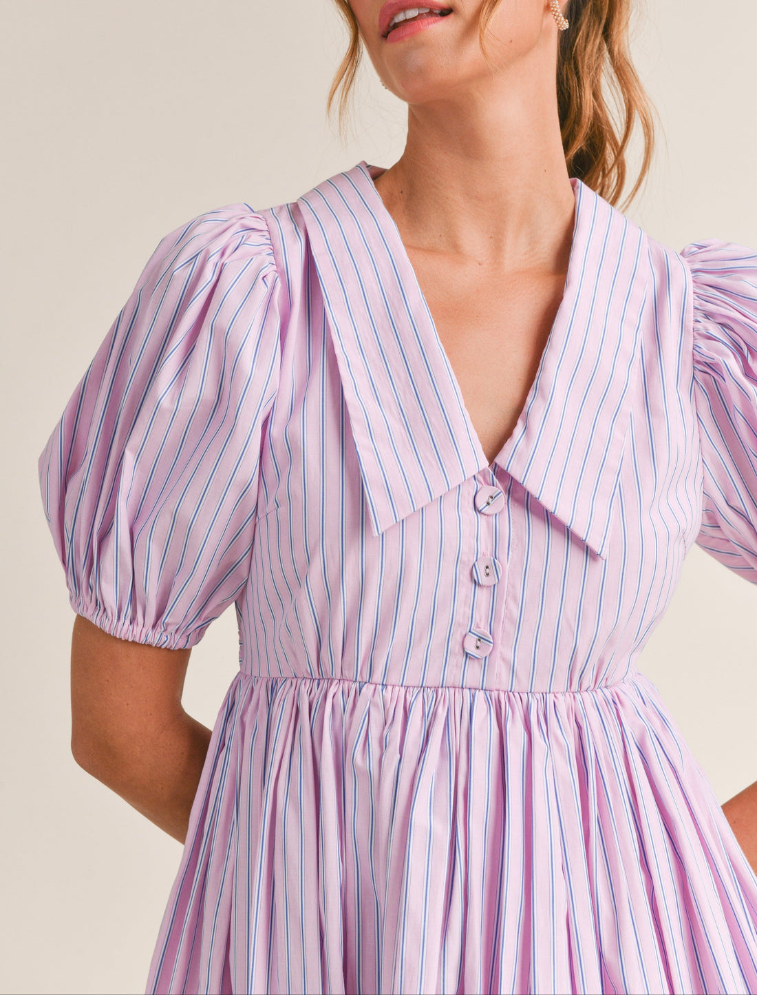 Pinstripe Collared Babydoll Dress