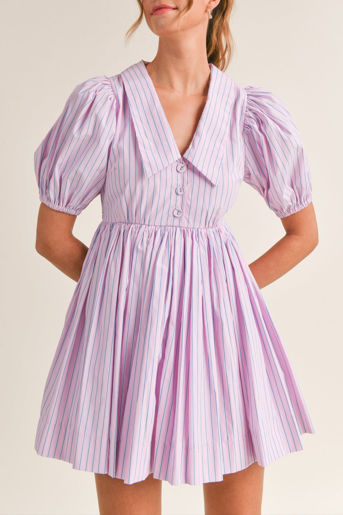 Pinstripe Collared Babydoll Dress
