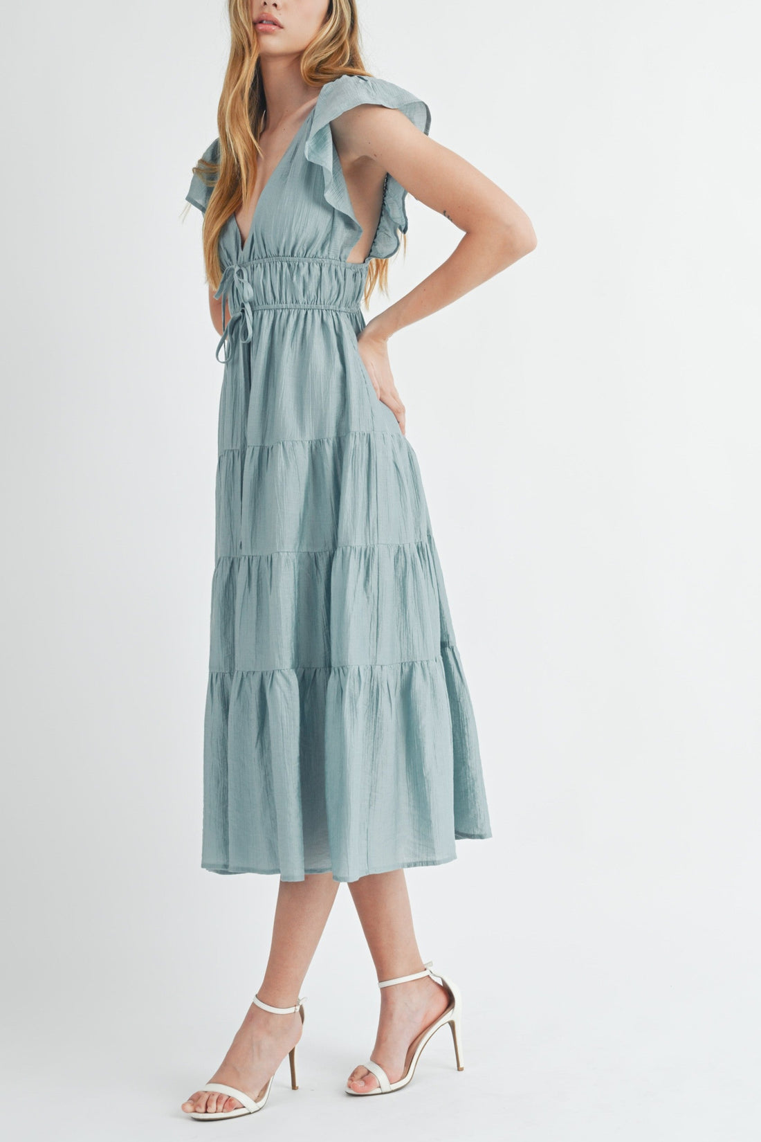 Ruffle Sleeve Summer Midi Dress