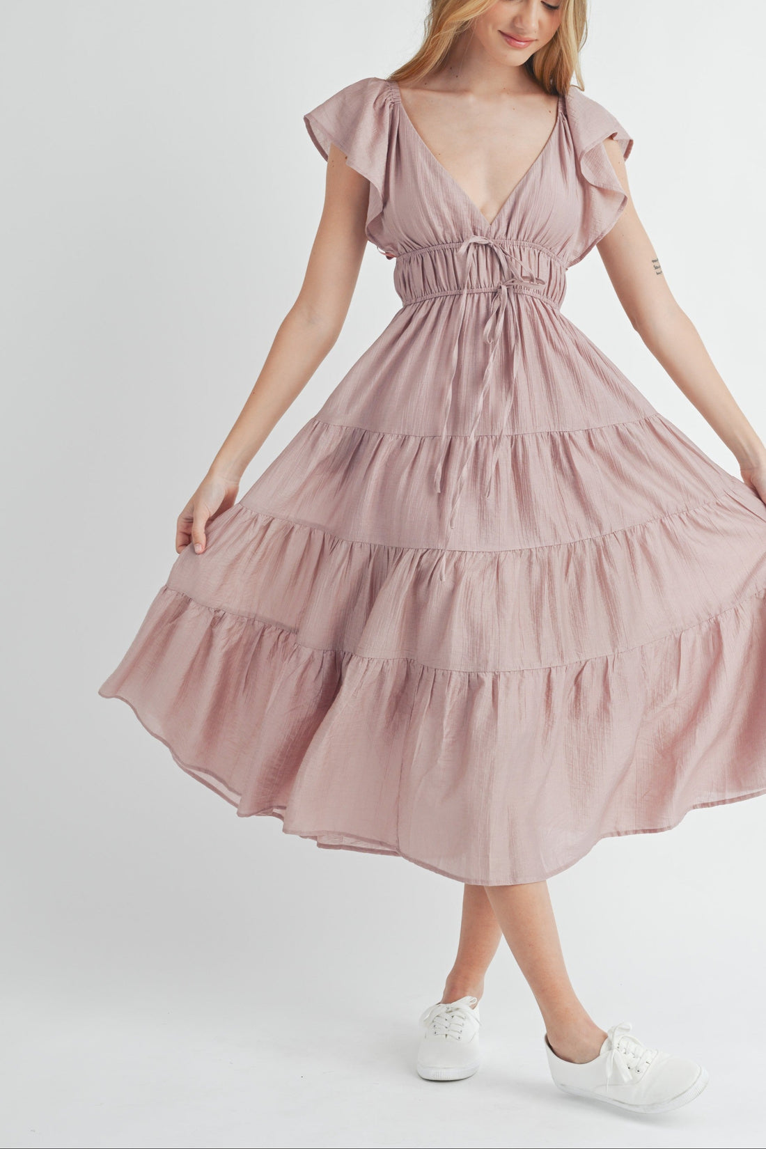 Ruffle Sleeve Summer Midi Dress