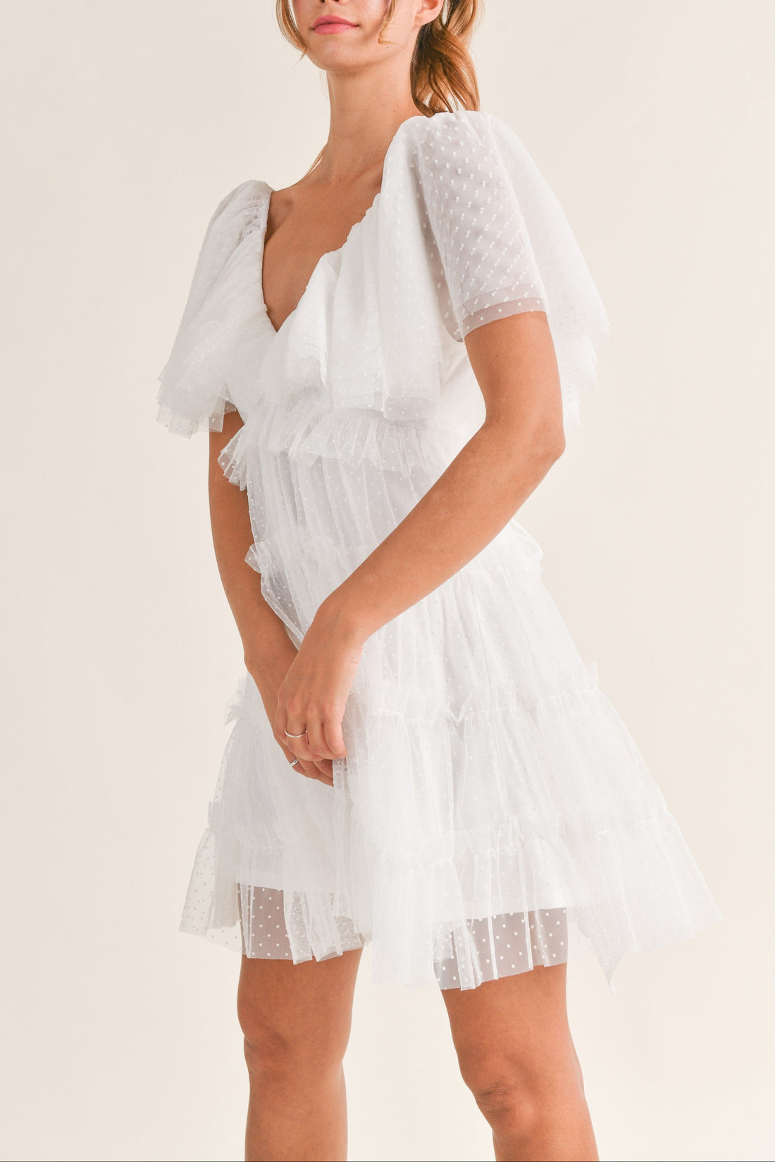 Flutter Sleeve Ruffle Mini Dress