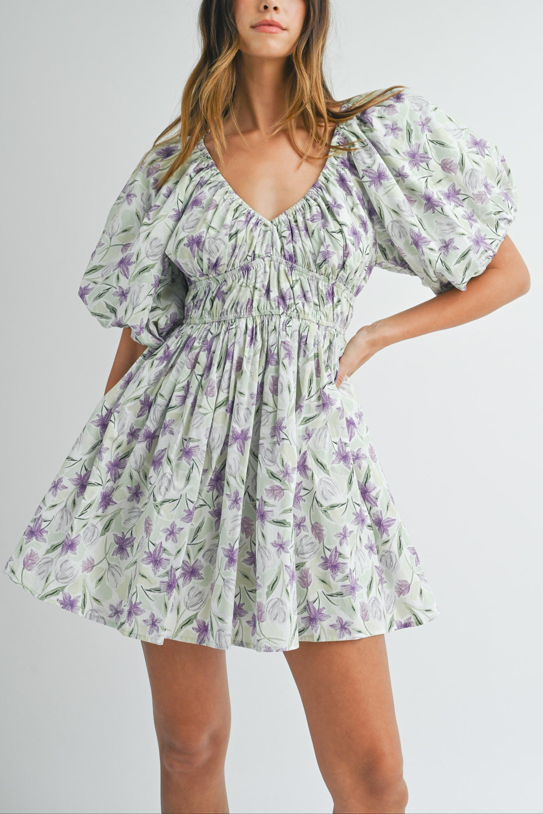 Floral Puff Sleeve Mini Dress