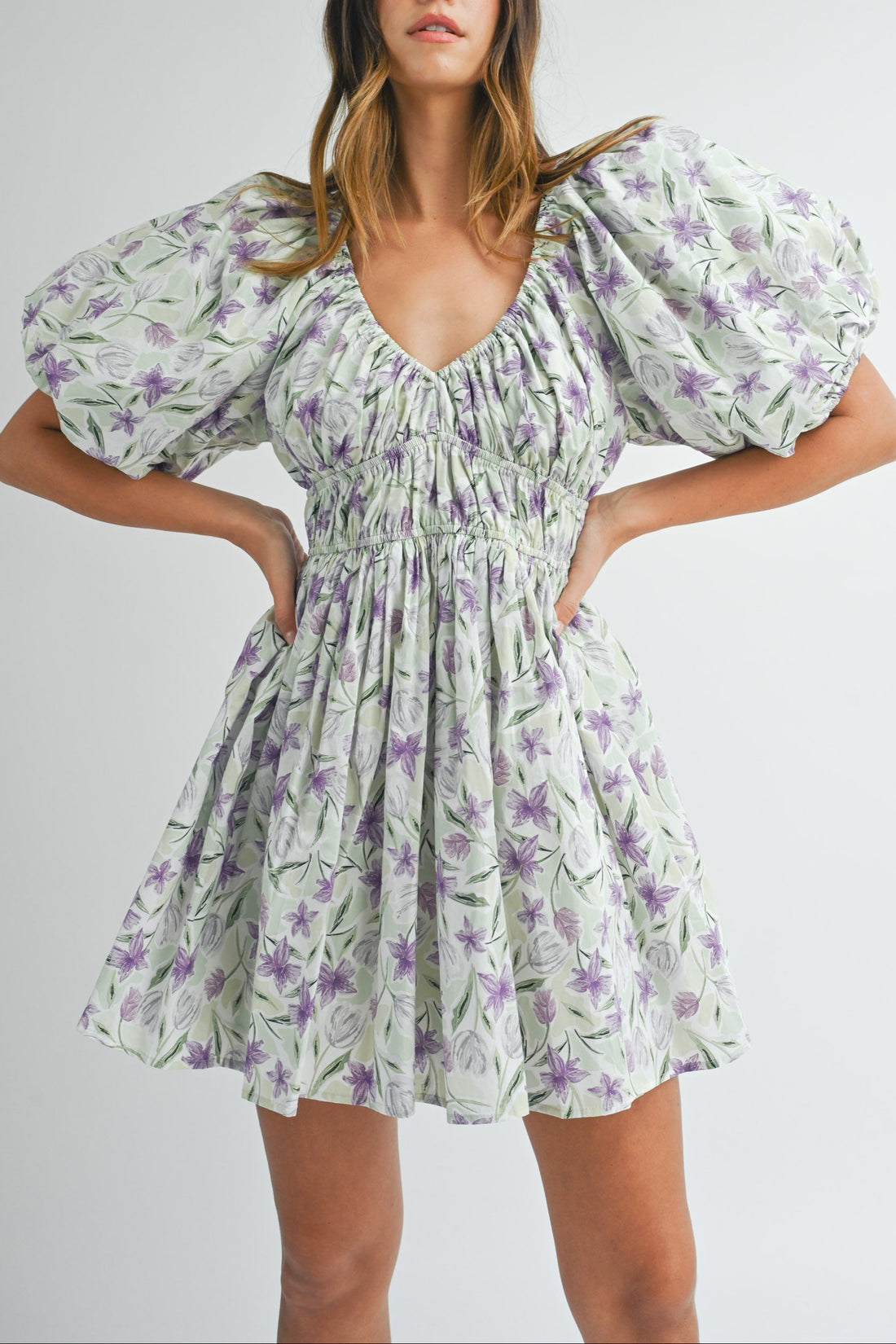 Floral Puff Sleeve Mini Dress