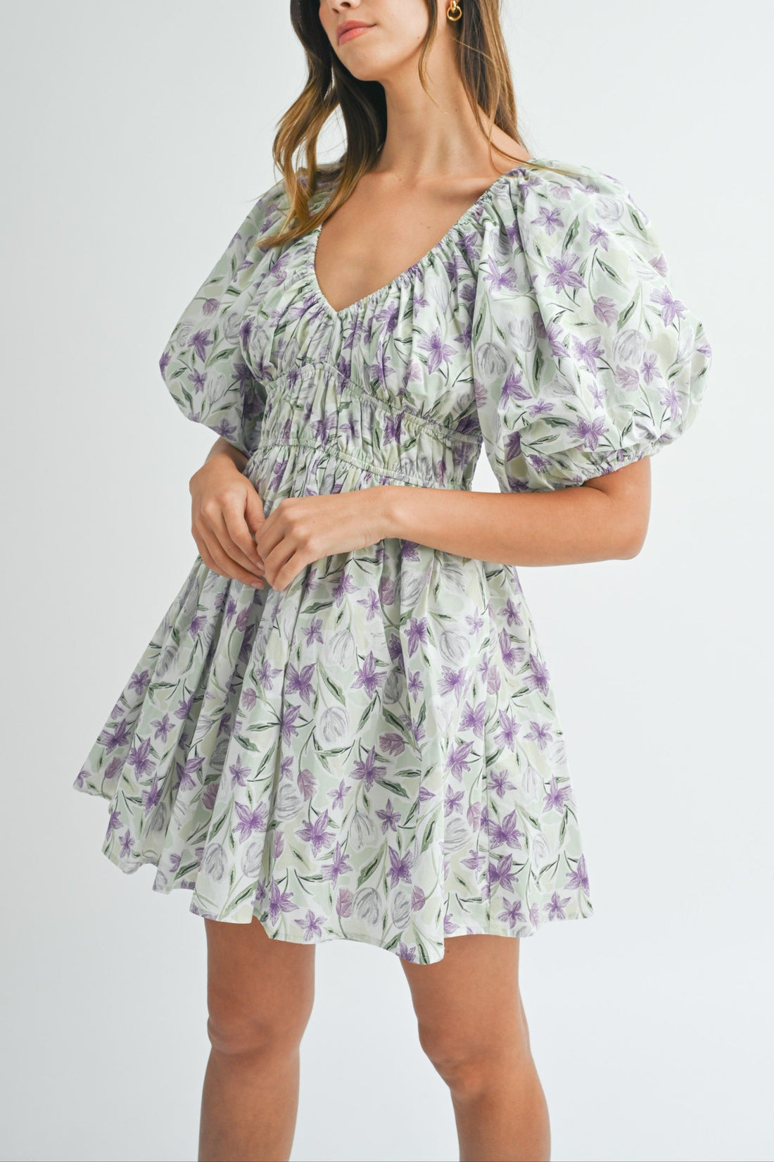 Floral Puff Sleeve Mini Dress
