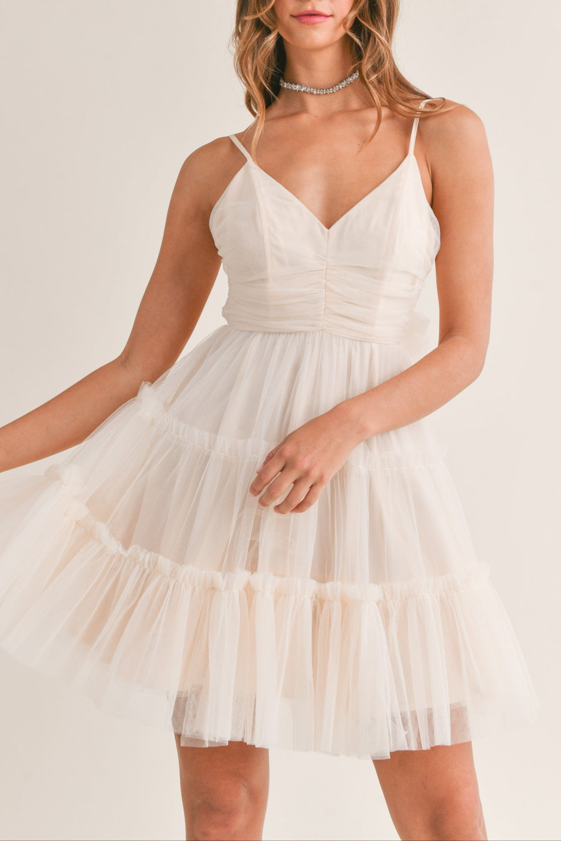 Tulle Mesh Bow Back Mini Dress