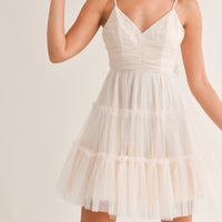 Tulle Mesh Bow Back Mini Dress