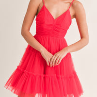 Tulle Mesh Bow Back Mini Dress