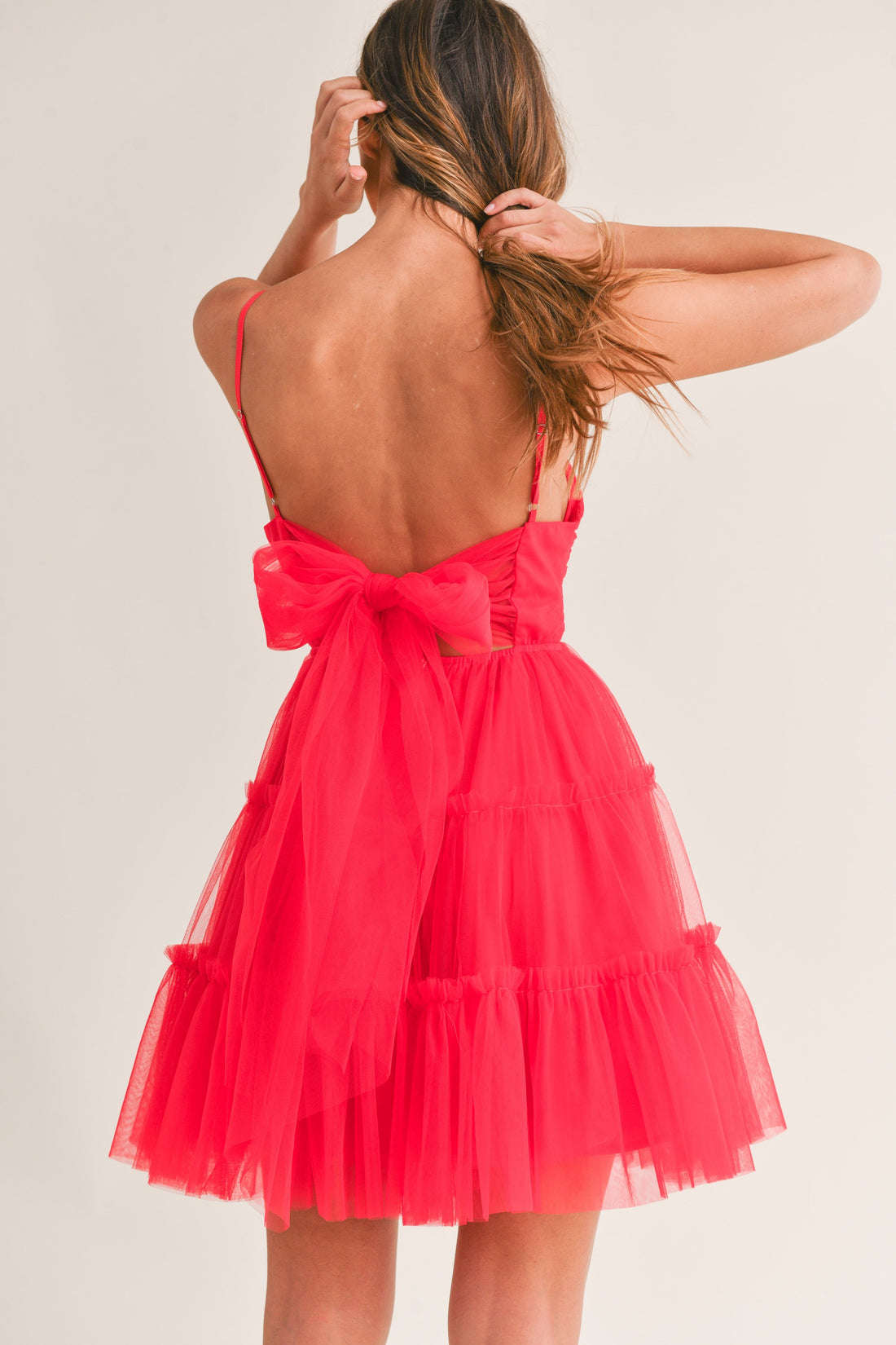 Tulle Mesh Bow Back Mini Dress