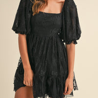 Jacquard Bow & Pearl Detail Mesh Dress